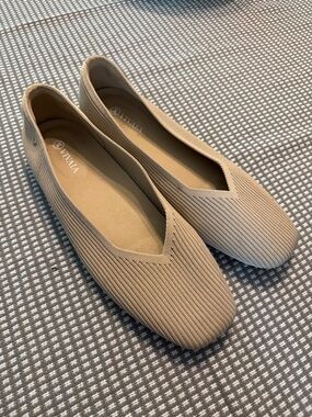 VIVAIA Square Toe Knit Flats Beige Size 41 Comfortable Washable Ballet Shoes